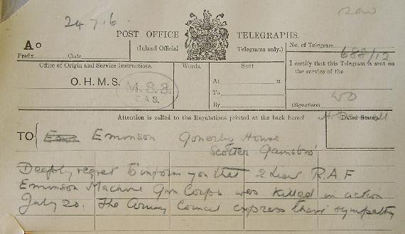 Officers' next-of kin were informed of his death by telegram